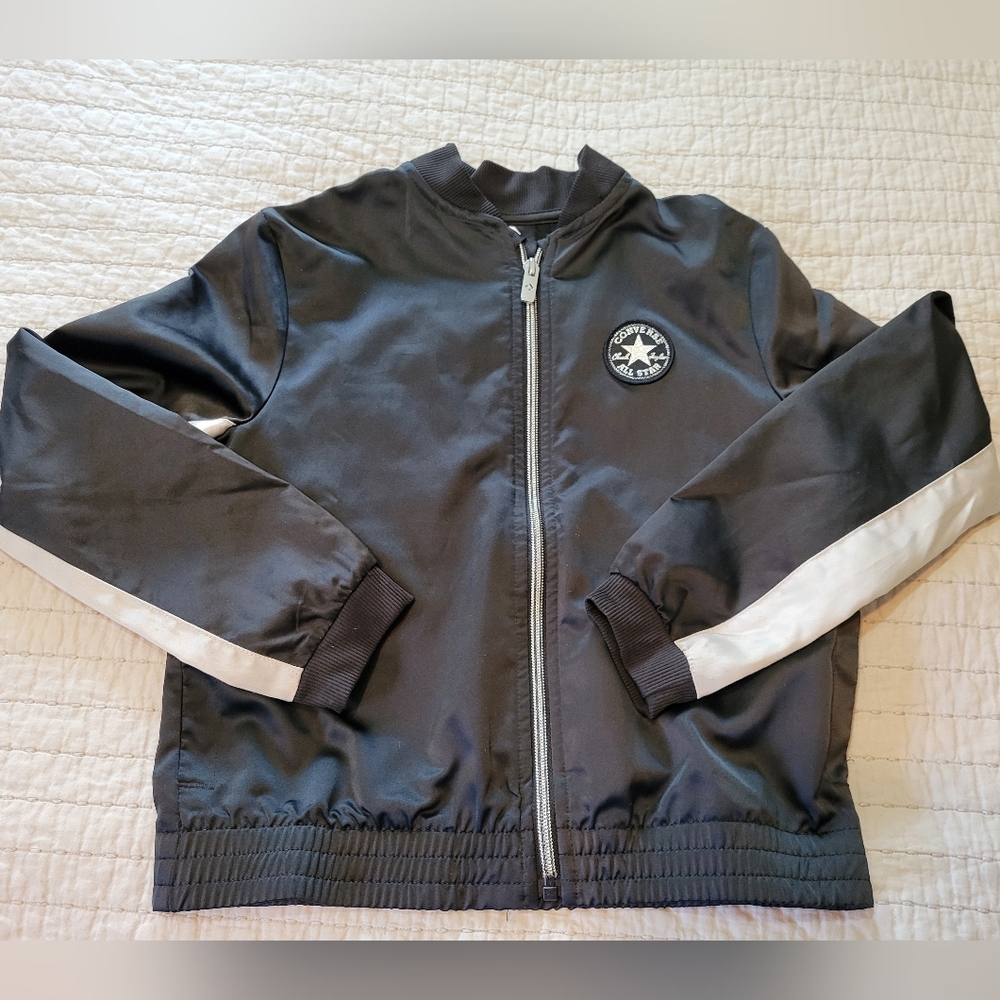 Converse Girls Black and Silver Zip-Up Jacket Size Medium
